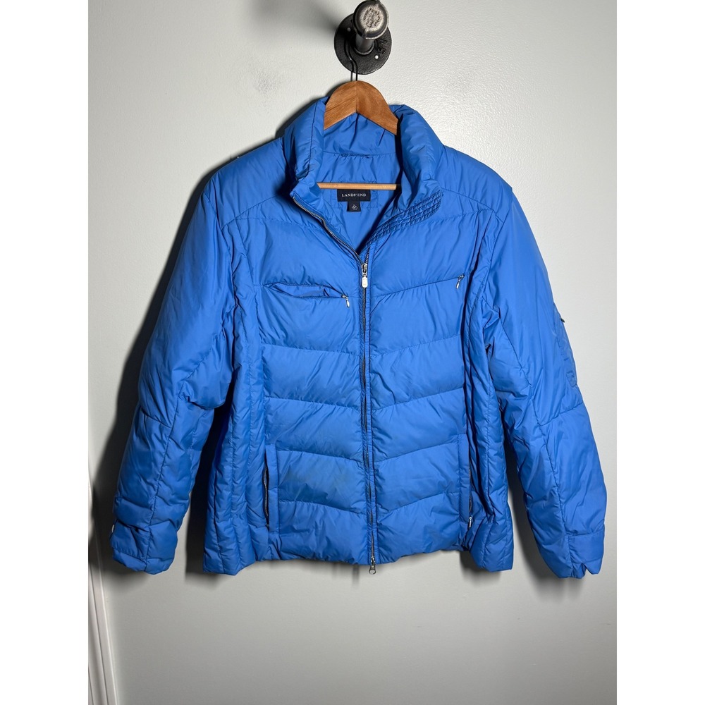 Lands End Womens XL 18-20 Blue Goose Down Puffer Jacket Quilted Full Zip Coat